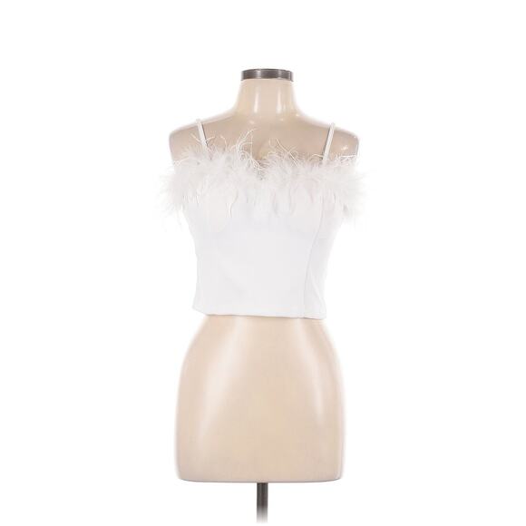 NWT Honey & Sparkle White Feather Trim Tank top L - Picture 1 of 5